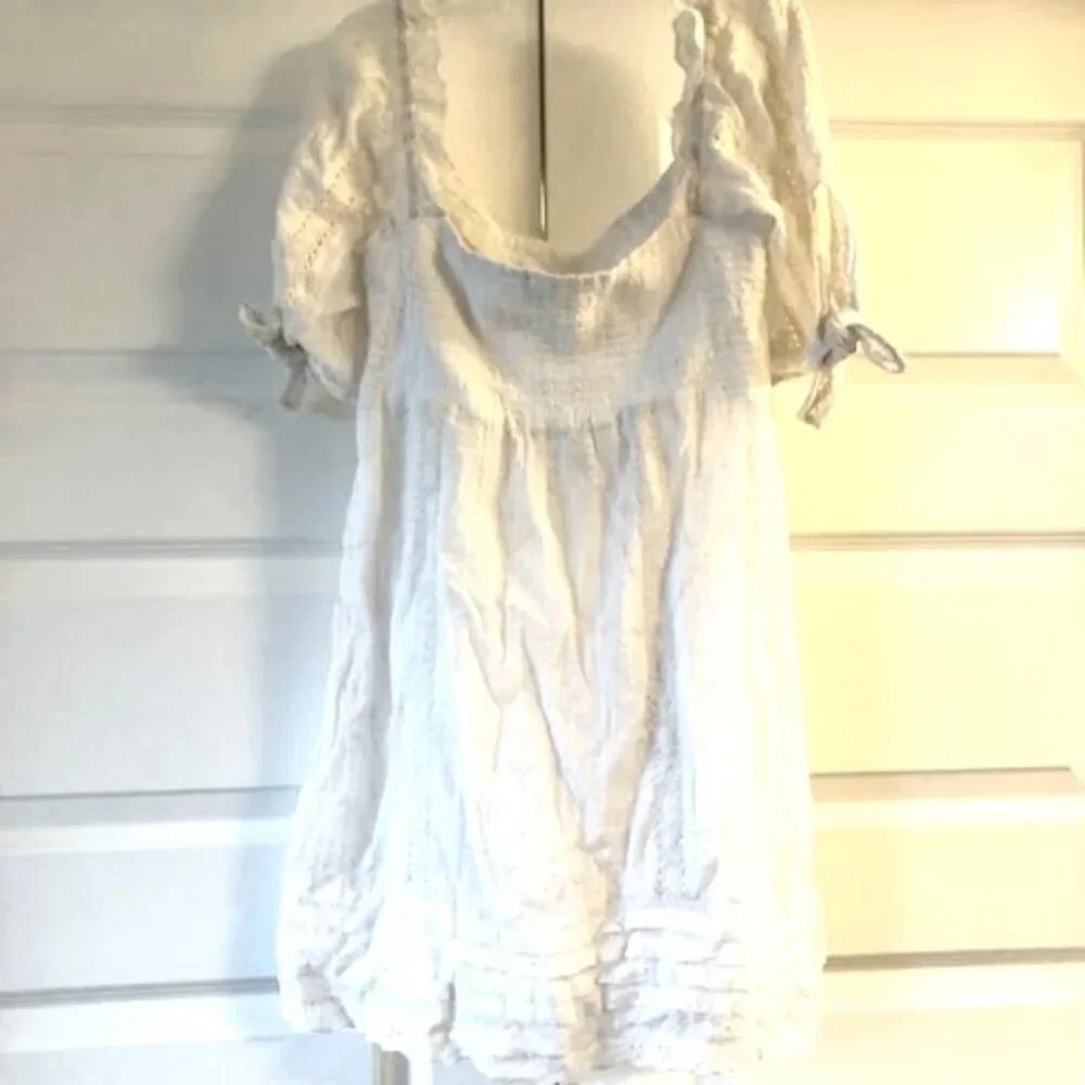 NWT SHOW ME YOUR MUMU Hartley White Crochet Lace Off-Shoulder Mini Dress S - Picture 7 of 8